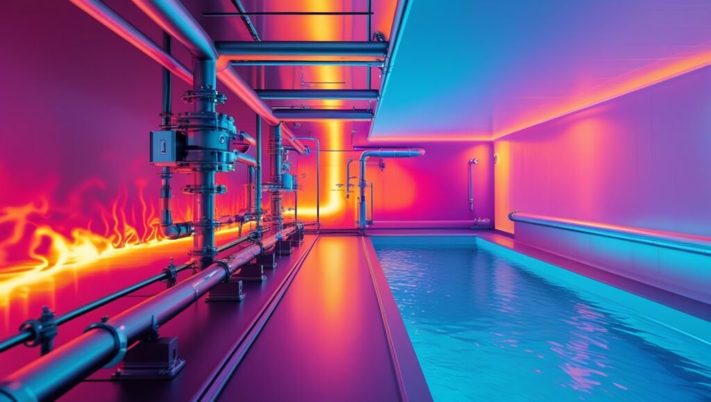 perte de chaleur d’un système actif vs piscine passive isolée dégradés rougebleu