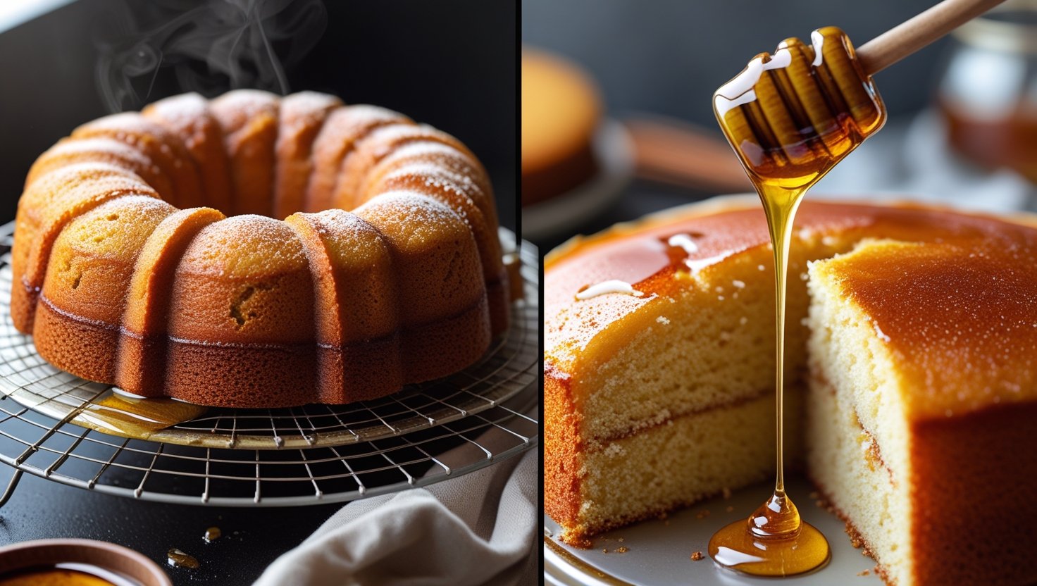 Gâteau Parfait – Dualité Délicate  Extérieur Doré & Cœur Fondant au Miel

